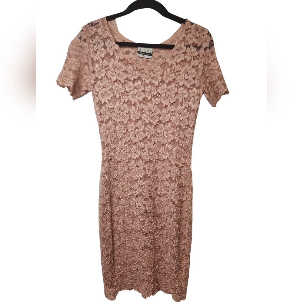 Nordstrom MICHI Petites Women's Pink Lace Floral Scalloped Hem Dress Size MP
